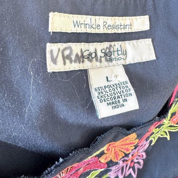 Go Softly Embroidered Floral Navy Blue Pink Patio Dress Size Lage Muumuu Caftan - Picture 13 of 13